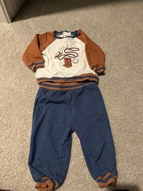 Little Me 12M Western Cowboy themed Sweatpants Set long sleeve preowned